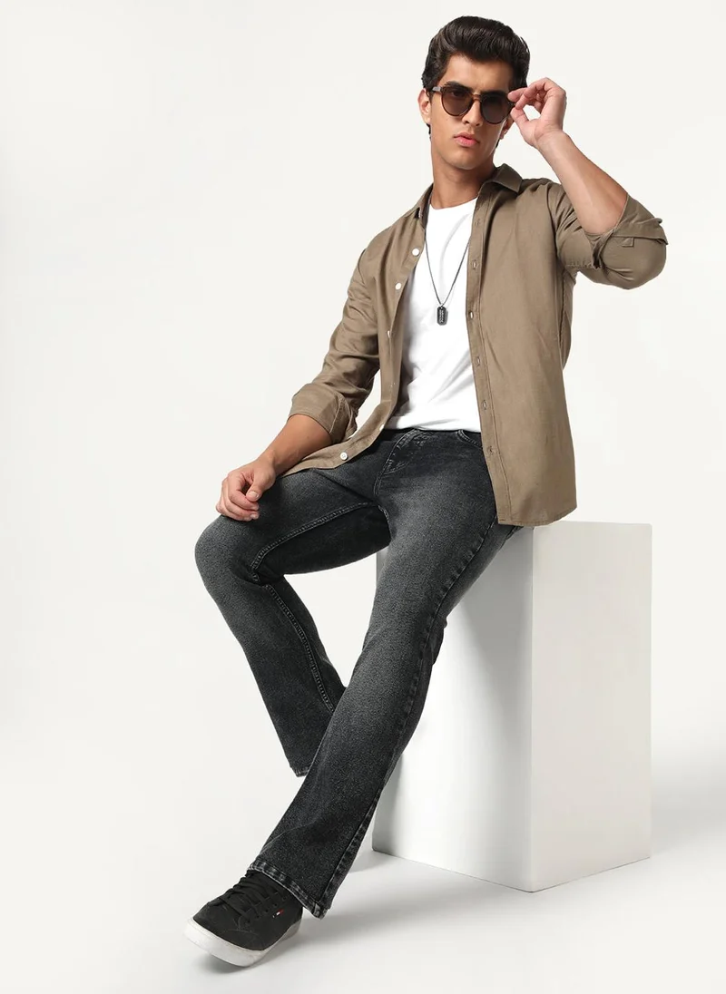 Urbano Fashion  Urbano Fashion Men's Black Bootcut Fit Mid Rise Tinted Heavy Washed Jeans Stretchable for Men | Best Price UAE